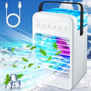 Portable Air Conditioners Fan, Touch Screen Evaporative Air Cooler Humidifier, USB Personal Mini Air Conditioner - 4 Speeds 2 Cool Mists & 3 Timers Desktop Cooling Fan for Room Camping Car Office