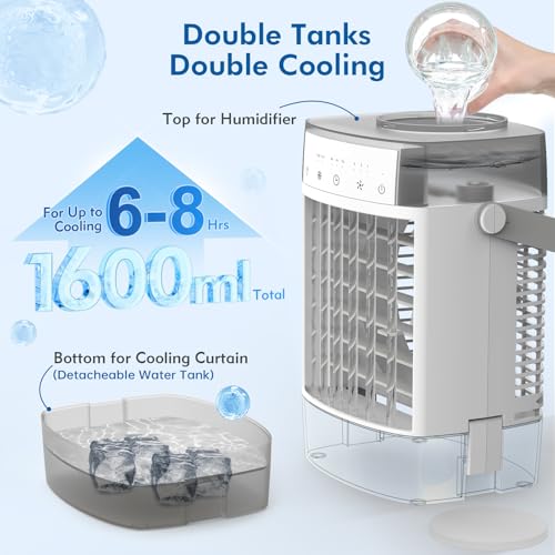 Compact 4-in-1 Portable AC Cooler - Dual Tank, 7 Color Lights, Personal Cooling Fan - Image 3