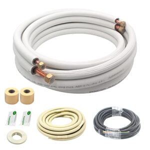 16ft Length Mini Split Line Set,1/4" 3/8" OD Copper Pipes Tubing and 3/8 White PE Thickened Insulated Coil with Flared Nuts for Mini Split Air Conditioner HVAC or Heat Pump System. (16Ft(1/4+3/8))