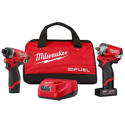 M12 FUEL Stubby Impact Wrench Set 3/8" 1/4" Hex Compact Cordless Kit 1 milwaukee tools m12 fuel combo kit