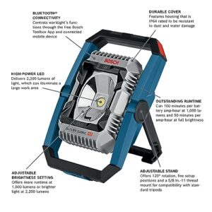 BOSCH GLI18V-2200CN 18V Lithium-Ion Bluetooth Connected 2,200 Lumens LED Floodlight (Bare Tool)