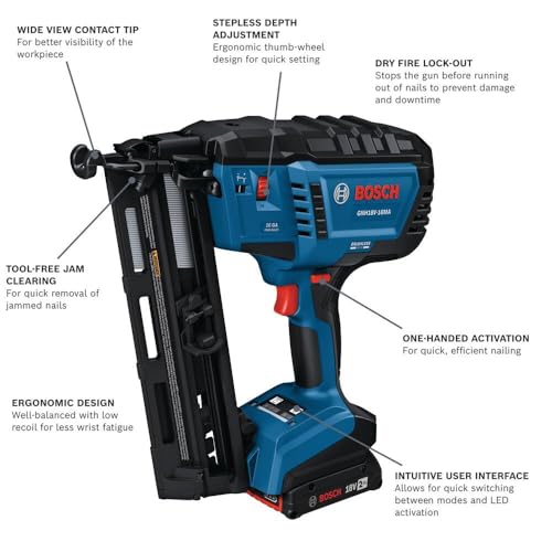 BOSCH 18V Brushless Angled Finish Nailer Kit | Cordless 16GA Trim Tool 2 BOSCH 18V Brushless Angled Finish Nailer Kit | Cordless 16GA Trim Tool - Image 2
