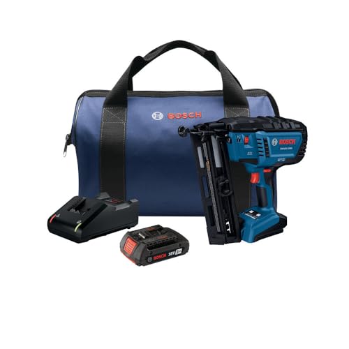 BOSCH 18V Brushless Angled Finish Nailer Kit | Cordless 16GA Trim Tool 1 BOSCH GNH18V-16MAB12 18V Brushless 16-Gauge Angled Finish Nailer Kit with 2Ah Battery - Cordless, Compact, and Powerful for Interior Trims, Crown Moldings, and More