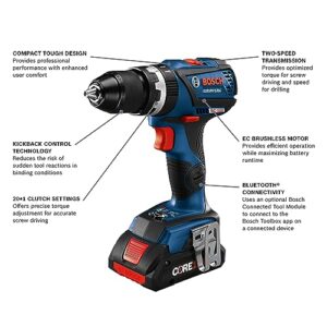 BOSCH GSB18V-535CB15 18V EC Brushless Connected-Ready 1/2 In. Hammer Drill/Driver with (1) CORE18V 4 Ah Advanced Power Battery