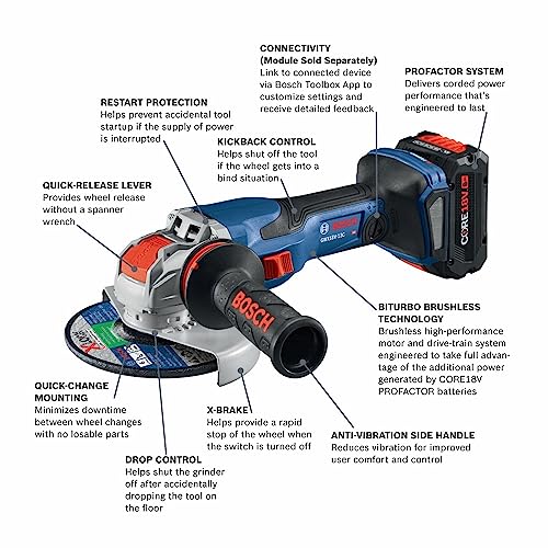 Here's an SEO-friendly version: Bosch 18V X-Lock 5-6" Angle Grinder Kit with 8Ah Battery - Professional Power Tool 2 Here's an SEO-friendly version:
Bosch 18V X-Lock 5-6" Angle Grinder Kit with 8Ah Battery - Professional Power Tool - Image 2