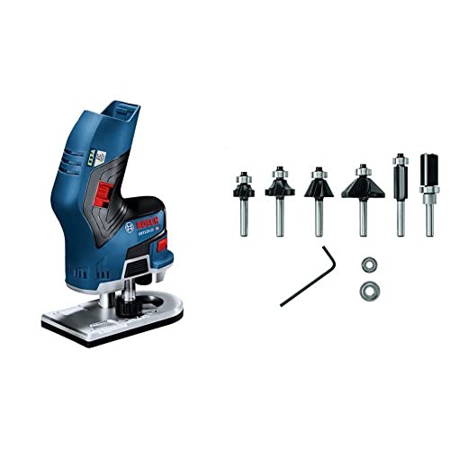 Here's an SEO-friendly, engaging title within 70 characters: Bosch 12V Cordless Brushless Palm Router Kit with 6-Piece Carbide Bit Set 1 Bosch 12V Max EC Brushless Palm Edge Router (Bare Tool) GKF12V-25N & BOSCH 6 pc. Carbide-Tipped Trim and Edging Router Bit Set