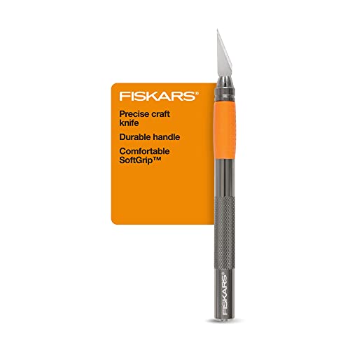 Precision Craft Knife | Soft Grip Detail Exacto Blade | Multi-Use Crafting Tool 1 Fiskars SoftGrip Detail Craft Knife - 8" Exacto Knife for Crafting - Multi-Use Exacto Blade Included with Protective Cover