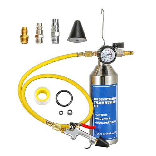 AC Flush Kit: Pro Automotive Cleaning Tool for R134A R12 R22 AC Systems 1 Gnhydxfe AC Flush Kit, Automotive air Conditioning Pipeline Cleaning Tool Home A/C Flush Tool,R134A R12 R22 R404 R410A AC System Flush Kit Can Tool with 220PSI Gauge, Air Fittings and Hose