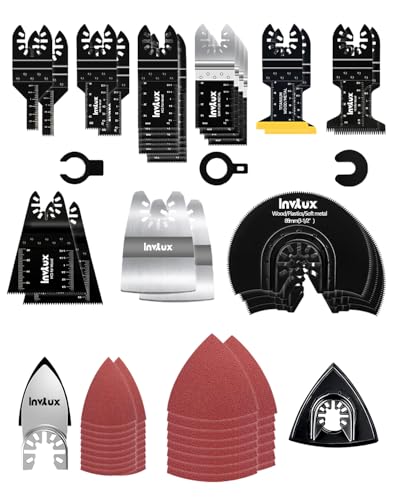 Here's a revised, SEO-friendly product title within 70 characters: 127 Titanium Oscillating Multi-Tool Blade Set for Wood Metal Plastic 1 Invtux 127 PCS Oscillating Saw Blades Titanium Multitool Blades for Wood Metal Plastics oscillating Tool Blade Kits Fit Dewalt Worx Rockwell Milwaukee Makita Ryobi Bosch Fein (127)