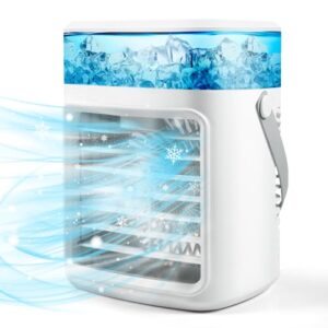 Portable Air Conditioner, 3 Speeds Personal Evaporative Air Cooler with 2/4H Timer, 450ml Rechargeable Mini Air Conditioner, Quiet Portable AC Unit Fan for Office Desk Home Bedroom Camping Car