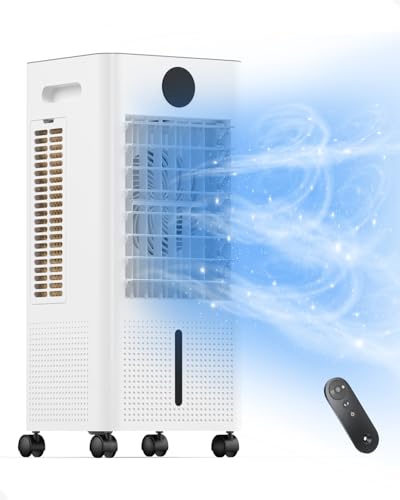 Portable AC Cooler: 3-Speed Cooling, 12H Timer, Remote for Room Comfort 1 Portable Air Conditioner, Evaporative Air Cooler Windowless with Remote, 3 Speeds, 12H Timer, Oscillating Swamp Cooler for Bedroom, Living Room, Ivory