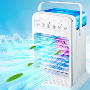 Portable Air Conditioners, 6-IN-1 Evaporative Personal Air Cooler Humidifier with 4 Speeds, 7 Colors Light, 600ML, Mini Personal Air Conditioner Fan, USB Quiet Air Cooler for Home, Office, Bedroom
