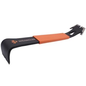 Wrangler Tools 15" Flat Pry Bar - Heavy Duty Crowbar Tool with Nail Puller - High Carbon Steel Trim Flat Bar with Soft Shock Absorbing Grip - Demolition Tools for Home Improvement & Construction