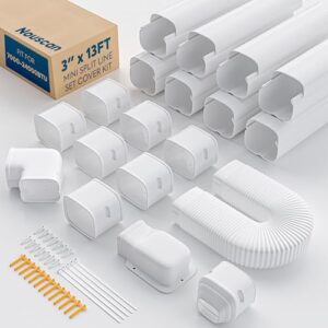 Nouscan 3" 13Ft Mini Split Line Set Cover with Flexible Duct, Upgrade PP Decorative Minisplit Lineset Cover Kit, Paintable for Mini Split, Air Conditioner, Central AC, HAVC and Heat Pumps, White
