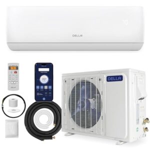 DELLA 9000 BTU Wifi Enabled Mini Split 17 SEER2 Cools Up to 450 Sq.Ft, 208V-230V, Works with Alexa, Air Conditioner & Heater with Pre-Charged 3/4 Ton Heat Pump (R32 Refrigerant) (JA Series)