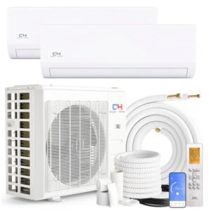 Cooper & Hunter Dual 2 Zone 9,000 + 9,000 BTU Ductless Mini Split AC/Heating System, Pre-Charged, 22.5 SEER, Including 25ft Copper Line Set And Communication Wires
