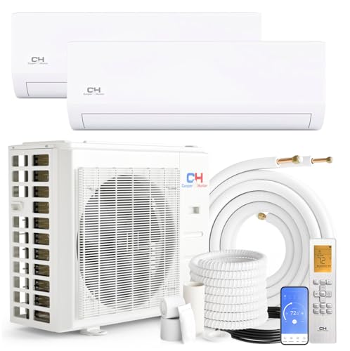 Cooper & Hunter 18K BTU 2-Zone Mini Split AC/Heat Inverter System, 22.5 SEER, Pre-Charged 1 Cooper & Hunter Dual 2 Zone 9,000 + 9,000 BTU Ductless Mini Split AC/Heating System, Pre-Charged, 22.5 SEER, Including 25ft Copper Line Set And Communication Wires