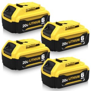 4Packs High 6.0Ah DCB206 Replacement for Dewalt 20v Max Battery Lithium Compatible with Dewalt 20V Battery Compatible with Dewalt Battery 20v DCB201 DCB203 DCB207 DCB206 DCB204 Cordless Tools (Yellow)