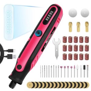 HARDELL Mini Cordless Rotary Tool, 5-Speed Rotary Tool Kit with 69 Accessories, 4V Power Rotary Tool for Cutting, Engraving, Sanding, Drilling, Polishing, Small Wood Carving tool or DIY Crafts（Pink)