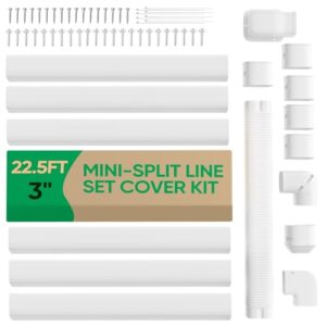 Plusluck 3" 22.5Ft Mini Split Line Set Cover, PVC Ductless Air Conditioner Decorative Pipe, Pump Covers, AC Line Cover Kit, for Outside Units Air Conditioners & Heat Pumps, All in One Set