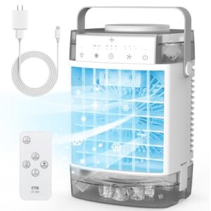 Portable Air Conditioners, Air Cooler with Remoter Evaporative Personal Mini AC, 3 Wind Speed, 2-4-8H Timer, 3 Modes, Colorful Night Light, Portable AC for Room, Car, Bedroom, Camping