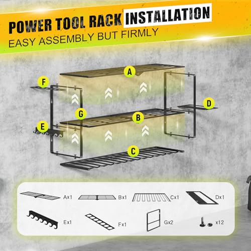 Heavy Duty Power Tool Wall Mount | 150Lbs Capacity | 7 Drill Holders | Garage Storage Rack - Image 2