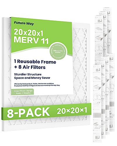 Future Way 20x20x1 Air Filters, 8-Pack with Reusable Frame, MERV 11, MPR 1000 AC Furnace Filters, Space Saving & Cost-effective