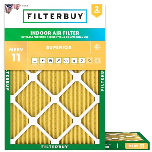 Filterbuy 12x16x1 Air Filter MERV 11 (MPR 1200) Allergen Defense Replacement (2-Pack), Electrostatic Pleated HVAC AC Furnace Filters, Made in USA (Actual Size: 11.50 x 15.50 x 0.75)