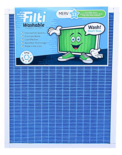 Filti 20x25x1 Air Filter MERV 13, Washable Pleated HVAC Furnace Filters. 100% Made in the USA.