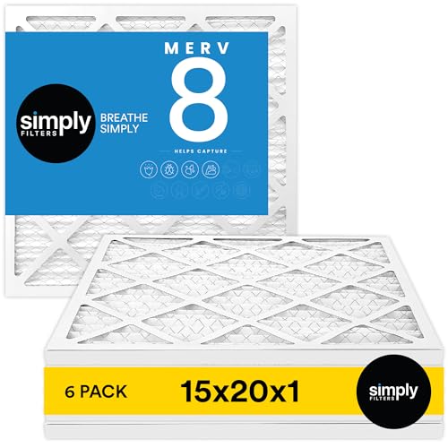 Simply 15x20x1 Air Filter, Merv 8, MPR 600, 6 Pack, For Home AC Furnace & HVAC (Actual Size: 14.75"x19.75"x0.75") DUST, Pet, & Allergy Control