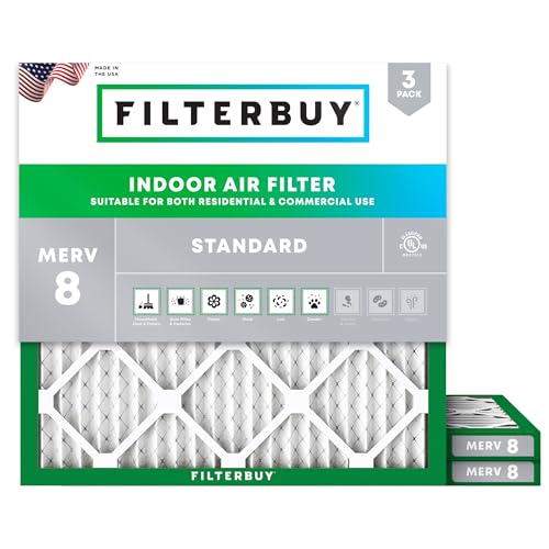 Filterbuy 12x12x1 Air Filter MERV 8 (MPR 700) Dust Defense Replacement (3-Pack), Electrostatic Pleated HVAC AC Furnace Filters, Made in USA (Actual Size: 11.75 x 11.75 x 0.75)