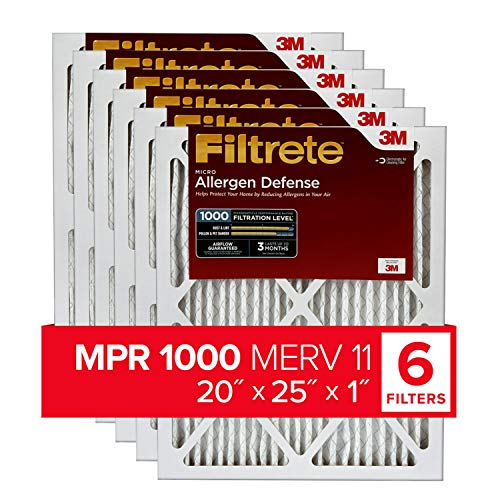 Filtrete 20x25x1, AC Furnace Air Filter, MPR 1000, Micro Allergen Defense, 6-Pack
