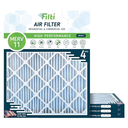 FILTI 6500 Air Filter 20x25x1 MERV 11 | Pleated High Capacity Home Air Filter w/ 70% Reduced Carbon Footprint via Patented Nanofiber Technology | HVAC AC Furnace Filter MADE IN USA, 4 Pack (20x25x1)