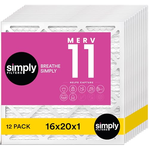 Simply 16x20x1 Air Filter, Merv 11, 12 Pack, For Home AC Furnace & HVAC (Actual Size: 15.75"x19.75"x0.75") DUST, Pet, & Allergy Control