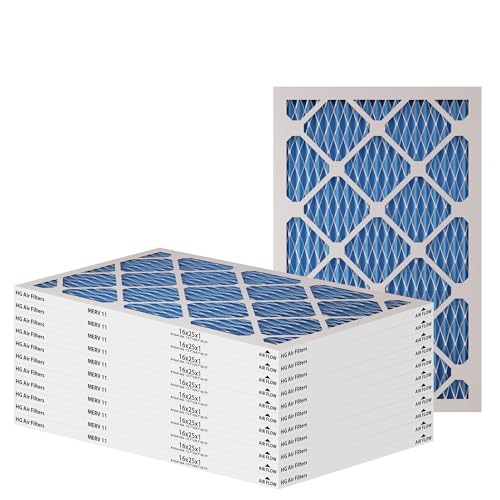 HG 16x25x1 Air Filter Actual Size: 15.7" x 24.7" x 0.75" MERV 11 MPR 1000-1200 | MADE IN USA | 12-Pack | Pleated HVAC AC Furnace Replacement