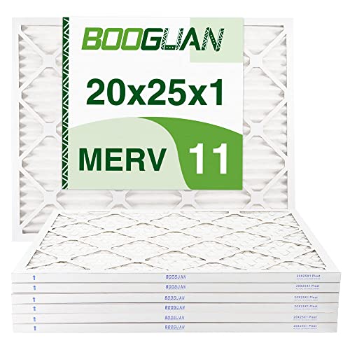 BOOGUAN 20x25x1 Air Filter MERV 11 Pleated HVAC AC Furnace Air Filters Replacement | 6-Pack