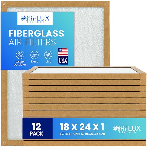 AIRFLUX Fiberglass Air Filter -18x24x1Air Filter 12 Pack - Non Pleated 18"x24"x1", AC Filters for Home, Fiberglass, HVAC filters, Heater, Furnace Catcher for Dust - 1 YEAR SUPPLY