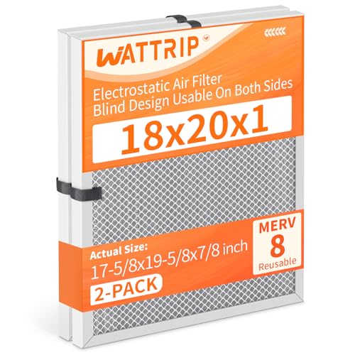 WATTRIP 2-Pack 18x20x1 MERV 8 Reusable & Washable Electrostatic Air Filters - Long-Lasting Filter for HVAC, Furnace & Air Conditioner Units, Actual Size: 17-5/8” x 19-5/8” x 7/8”